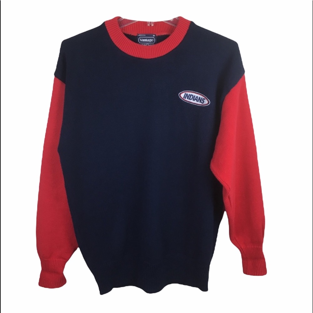 Vantage Indians patch sweater red& blue colorblock